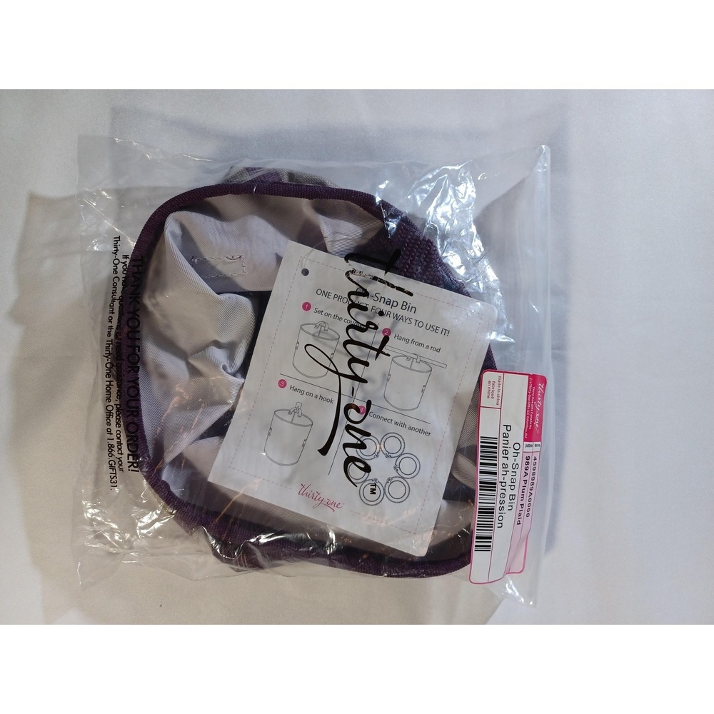 Thirty-One Oh-Snap Bin Small Purple Round Canvas Hanging Basket Organizer